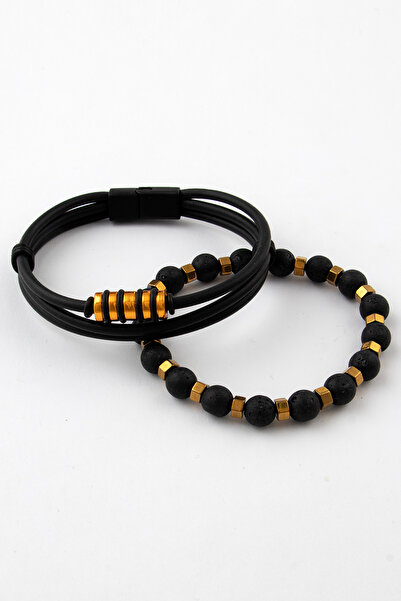 Sortie Aksesuar Genuine Leather and Natural Stone Gift Men's Bracelet Combina...