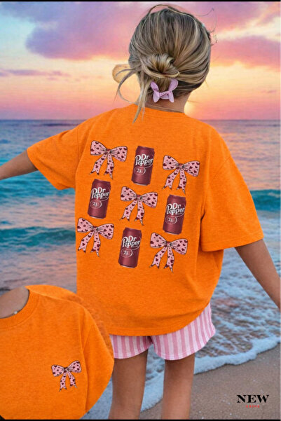 New Shine تي شيرت أطفال للجنسين مطبوع عليه فيونكة وردية