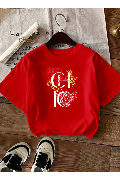 caddekombin Women's Stylish Design Chic Lettered Crew Neck Red T-Shirt