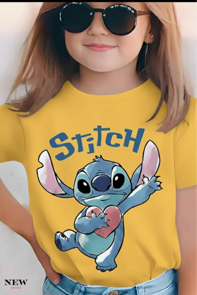 New Shine تي شيرت مطبوع عليه ستيتش للأطفال من الجنسين