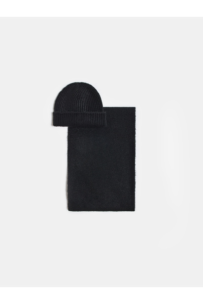 Dilvin A004 Scarf Beanie Set-Black