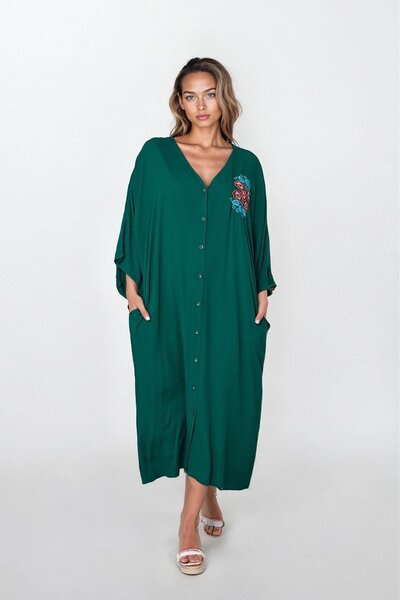 Trend Alaçatı Stili Women's Emerald Green Button Front Embroidered Plus Size ...