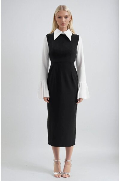 Lijuri Φόρεμα μίντι με γιακά πουκάμισου και βολάν στα μανίκια 2976