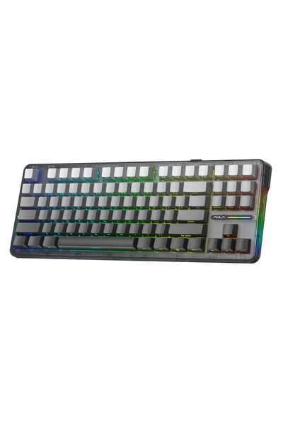 Aula F87 PRO Mekanik RGB TKL GrayWood V4 Switch Kablosuz Makrolu Hot Swap Kla...