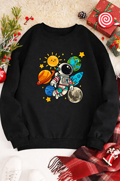 Pink Sky Unisex Oversize Βαμβακερό Φούτερ με Στάμπα1 Αστροναύτης