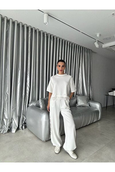 Bak'ap Premium Lace Detailed Modal T-Shirt-Pants 2-Piece Set