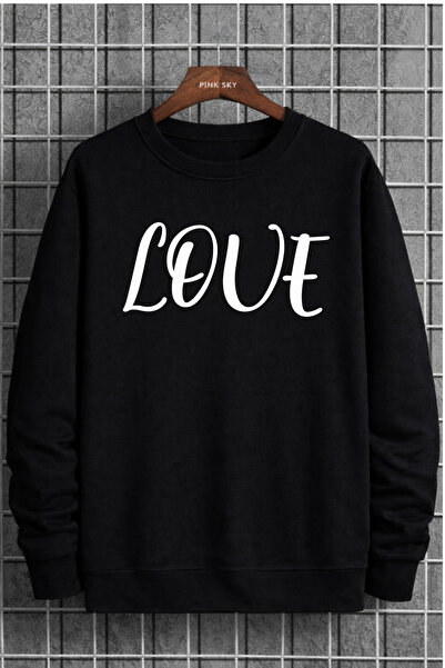 Pink Sky Unisex Oversize Βαμβακερό Φούτερ με Στάμπα1 LOVE