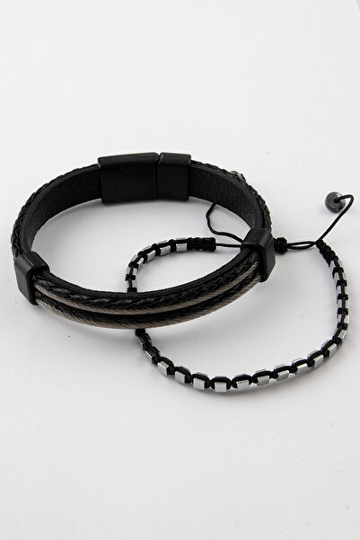 Sortie Aksesuar Genuine Leather and Natural Stone Gift Men's Bracelet Combina...