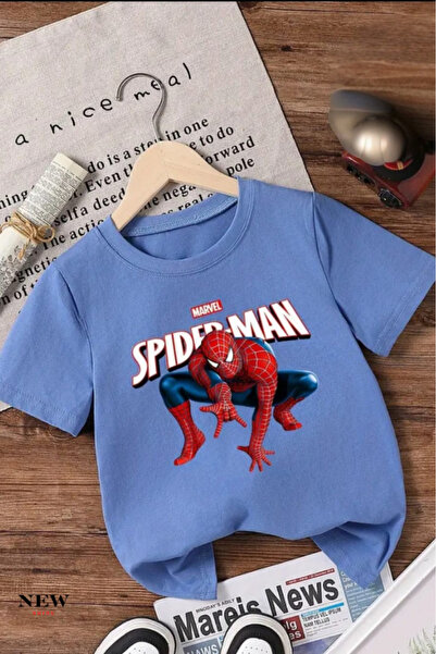 New Shine تي شيرت للأطفال مطبوع عليه الرجل العنكبوت للجنسين