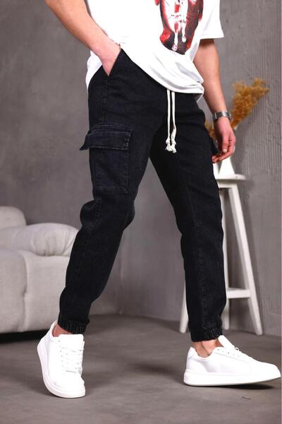 since 1990 man Mandasser Slim Fit Stretch Fabric Denim Cargo Pants with Elast...