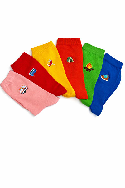 OUS Set de 6 șosete colorate brodate pentru femei – șosete pentru adidași, po...