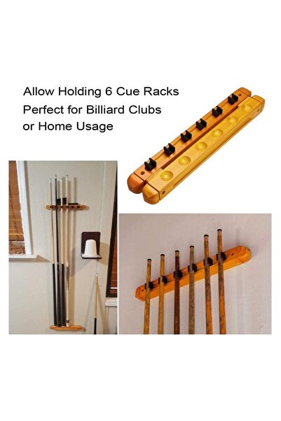 YALLA HomeGym Wall Mount 6 Billiard Pool Cue Stick Holder Rack (Brown)