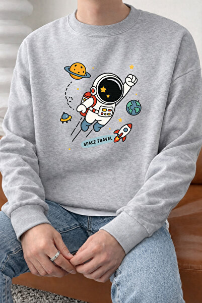 Pink Sky Unisex Oversize Βαμβακερό Φούτερ με Στάμπα1 Αστροναύτης