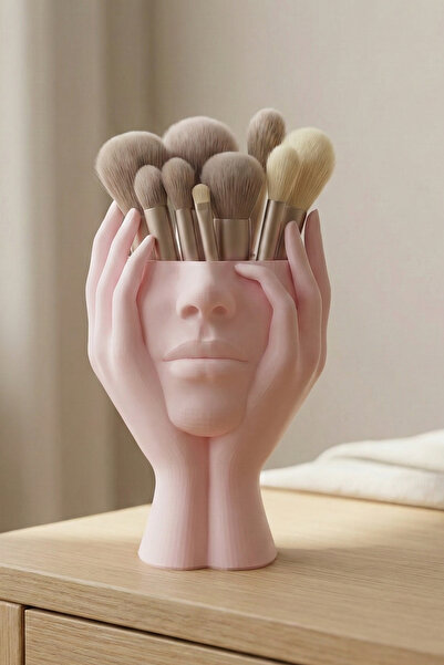 Biparca Store منظم مكياج وحامل فرشاة بتصميم شكل الظل البظري باللون الوردي الب...