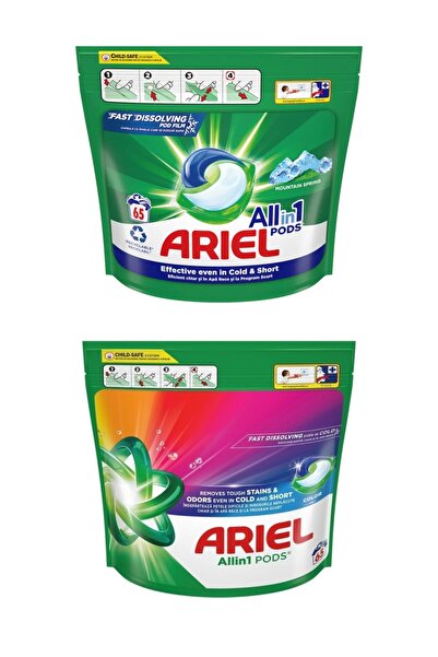 Ariel Mountain Spring automatic laundry detergent caps 65 pcs + All in One Po...