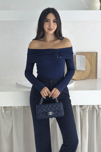 Ruby Wear Women's Long Sleeve Madonna Collar Buckle Blouse