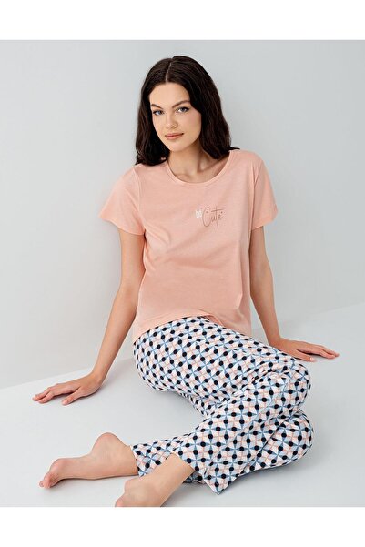 Arnetta Women's Patterned Pajama Set with Pockets 50% Cotton 50% Modal – Shor...