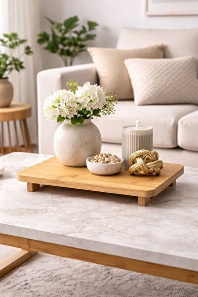 NEWNOW Bamboo Footed Stand 30 cm – Natural Wood Presentation & Serving Platfo...