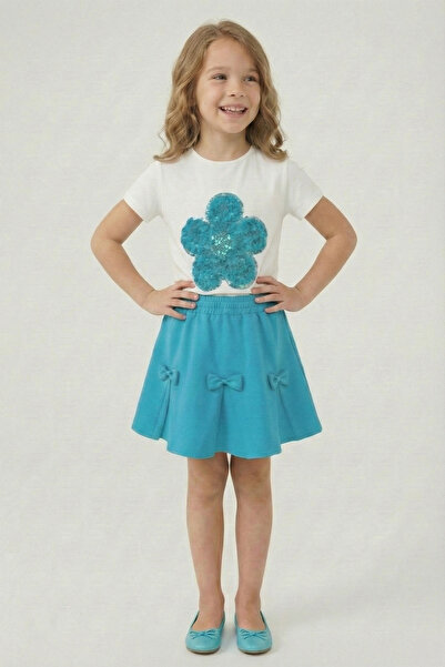 FATELLA Girl's Turquoise Daisy T-Shirt Turquoise Ribbon Skirt April 23 Octobe...