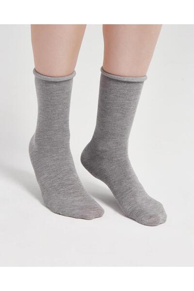 Bolero Kadın Roll Top Lastiksiz Bambu Çorap Gri