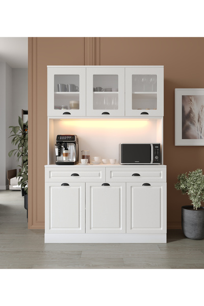 GuneyStore Luna Kahve Köşesi - 140 cm MDF Mutfak Dolabı - LED Aydınlatmalı - ...