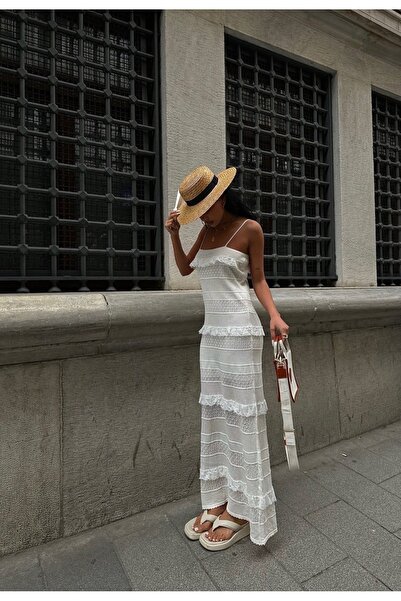 OEM ALETHEA DRESS, white, long, with Ruffled and thin straps, one size