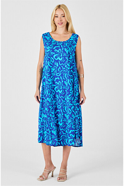 Trend Alaçatı Stili Women's Blue U-Neck Sleeveless Skirt Asymmetrical Cutout ...