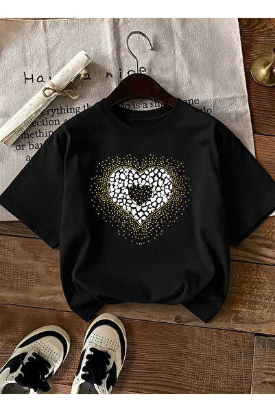 caddekombin تي شيرت نسائي حديث بتصميم قلب الفهد باللون الأسود