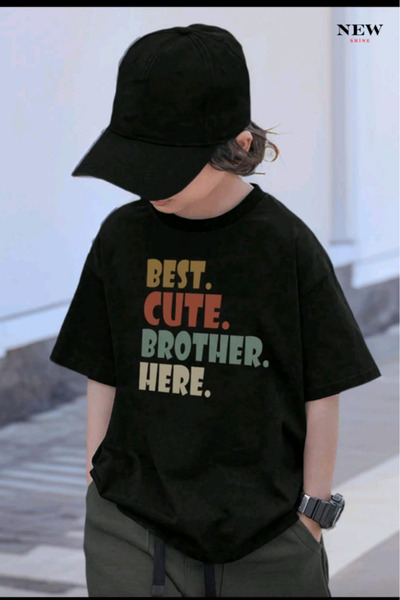 New Shine تي شيرت للأطفال مطبوع عليه BEST CUTE BROTHER HERE للجنسين