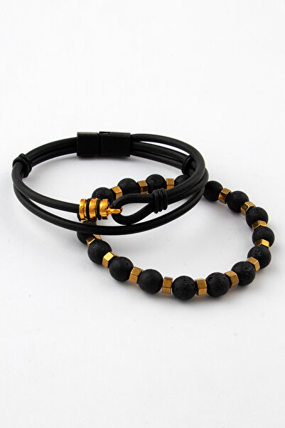 Sortie Aksesuar Genuine Leather and Natural Stone Gift Men's Bracelet Combina...