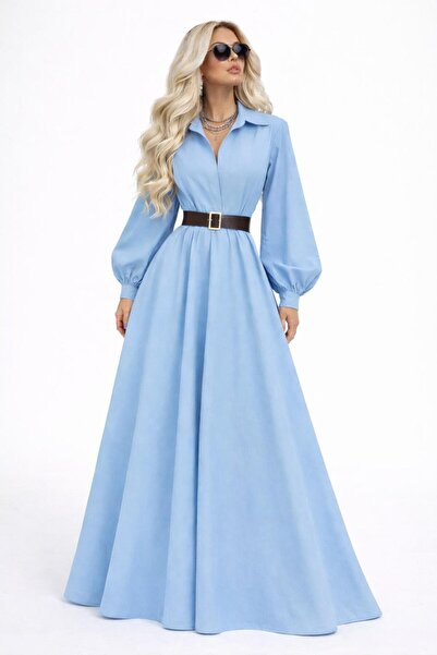 SERAVENZA COUTURE فستان قميص من البوبيلين بأكمام بالون أنيق مقاس ماكسي COU-41
