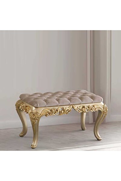 Dekordelisi Antik Avantgarde Keçeli Puf Altın Varak Bej EN: 88 cm BOY: 47 cm ...