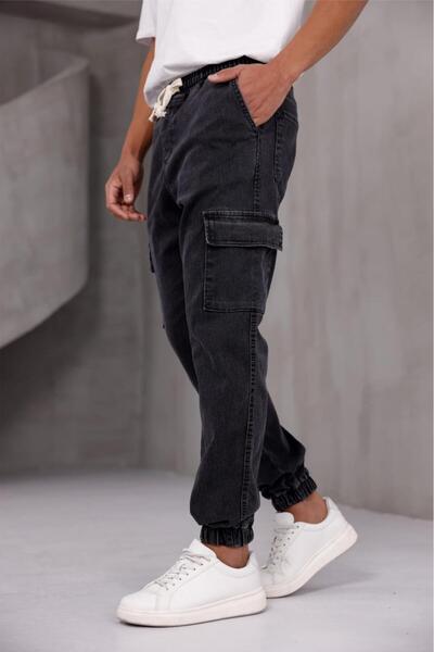 since 1990 man Mandasser Slim Fit Stretch Fabric Denim Cargo Pants with Elast...