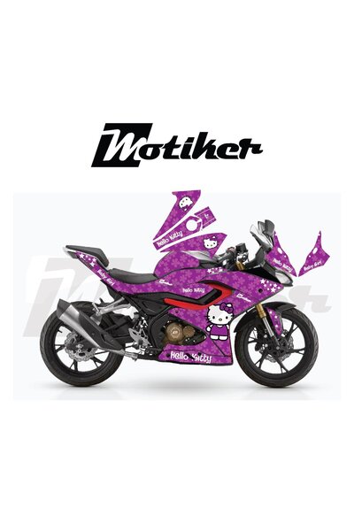 Motiker RKS SRK125R Mor Hello Kitty Parçalı Kaplama Tasarımı Sticker Etiket M...