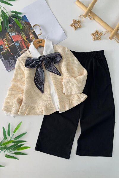 Minigimin Cicileri Set cămașă din 3 piese pentru fetițe, cu cardigan cu paiet...