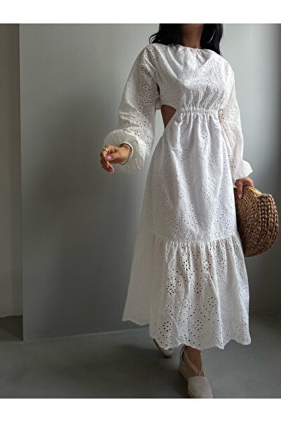 OEM WILD DRESS, white, long, with Backless and long sleeves