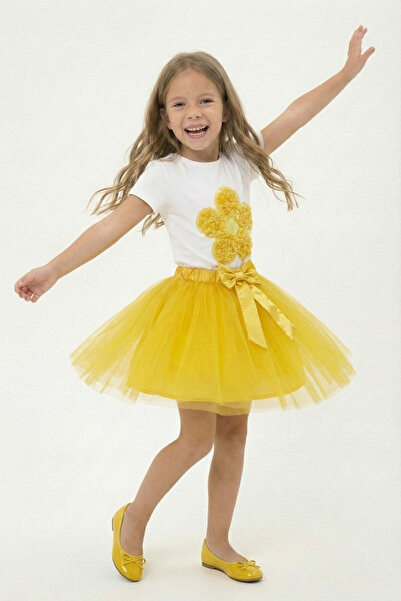 nacar çarşı Tricou galben cu margarete pentru fetițe, fustă tutu galbenă, cos...
