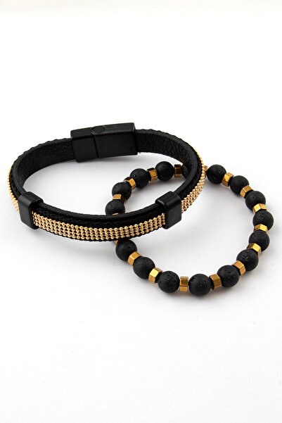 Sortie Aksesuar Genuine Leather and Natural Stone Gift Men's Bracelet Combina...