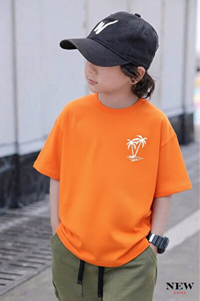 New Shine تي شيرت للأطفال مطبوع عليه شجرة النخيل للجنسين