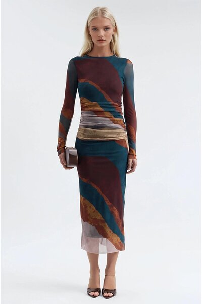 Lijuri Batik Patterned Tulle Dress 2977