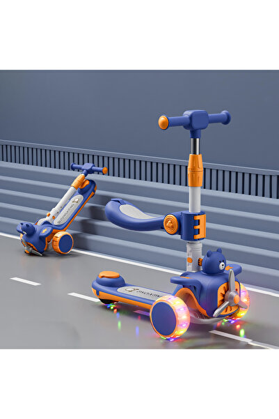 OEM 3-in-1 children's scooter, foldable, with music, silent PU wheels with LE...