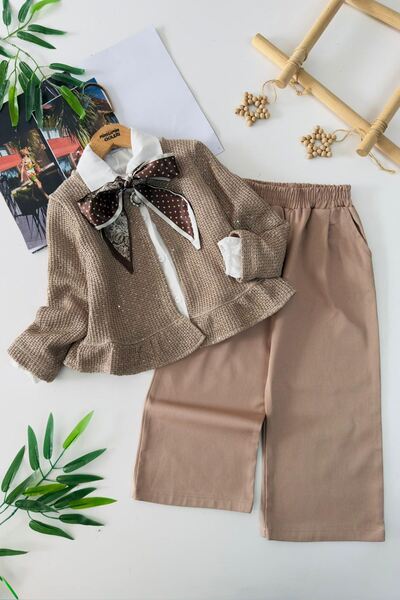 Minigimin Cicileri Set de 3 piese pentru fetițe, cu cardigan cu paiete și eșa...