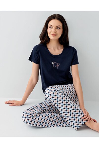 Arnetta Women's Patterned Pajama Set with Pockets 50% Cotton 50% Modal – Shor...