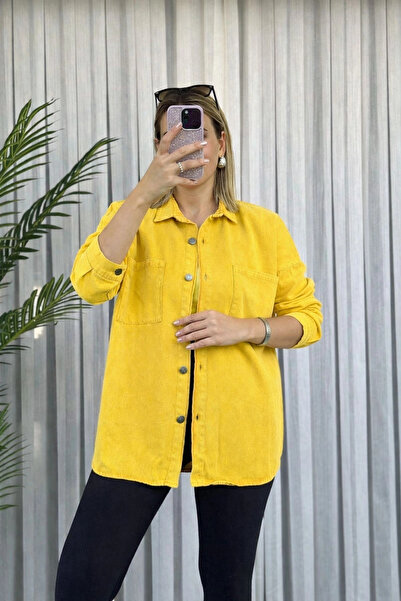 Kubos Moda Loose Fit Yellow Gabardine Shirt Jacket
