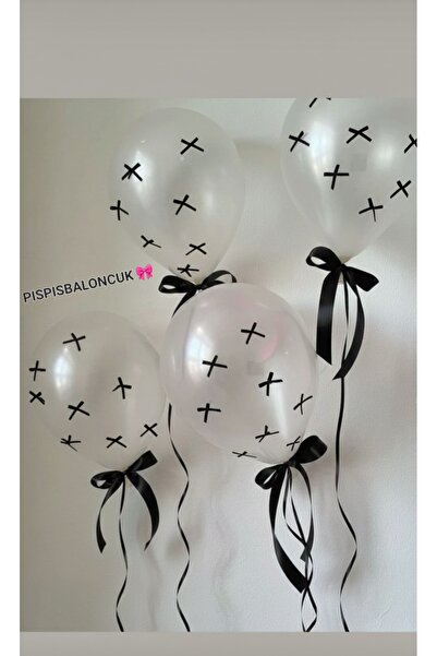 PISPISBALONCUK siyah kurdeleli şeffaf beyaz balon coquette babyshower doğum g...