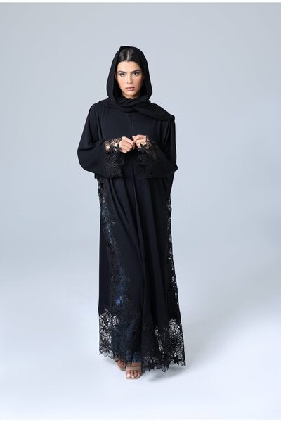 IKKXA عباية بتصميم دانتيل مفتوح من الأمام وأكمام وجوانب