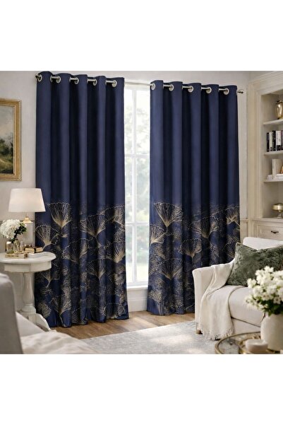 proevteks Yaprak Desenli Kuşgözlü Fon Perde | Rustik Halkalı Perde | Modern T...