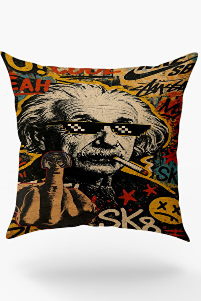 Karkan Tekstil Retro Pop Art Enistein Printed Pillow