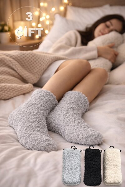 Onouqo 3'lü Kadın Peluş Ev Çorabı – Ultra Yumuşak, Sıcak Tutan, Kışlık Uyku v...