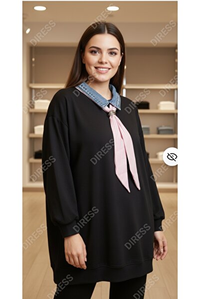 PEKA 🔹 Kadın Yakalı Fular Detaylı Salaş Kesim Günlük Tunik